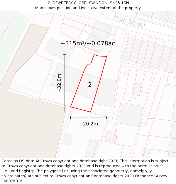 2, DEWBERRY CLOSE, SWINDON, SN25 1SN: Plot and title map