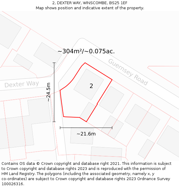 2, DEXTER WAY, WINSCOMBE, BS25 1EF: Plot and title map