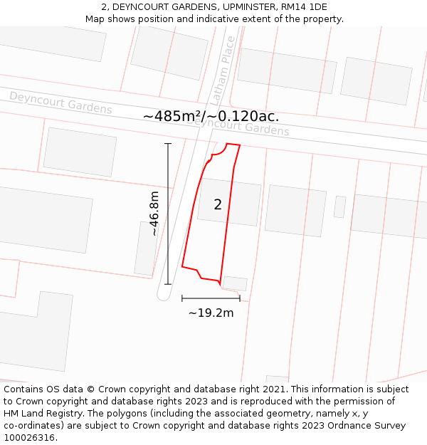 2, DEYNCOURT GARDENS, UPMINSTER, RM14 1DE: Plot and title map
