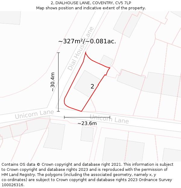 2, DIALHOUSE LANE, COVENTRY, CV5 7LP: Plot and title map