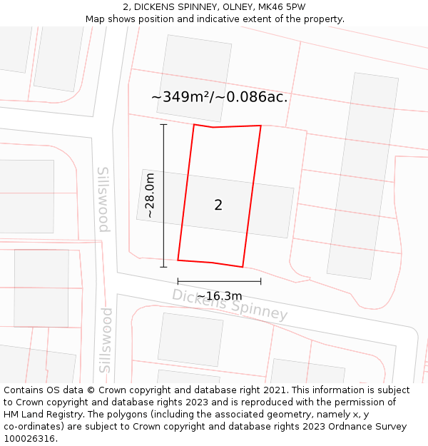 2, DICKENS SPINNEY, OLNEY, MK46 5PW: Plot and title map