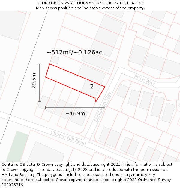 2, DICKINSON WAY, THURMASTON, LEICESTER, LE4 8BH: Plot and title map