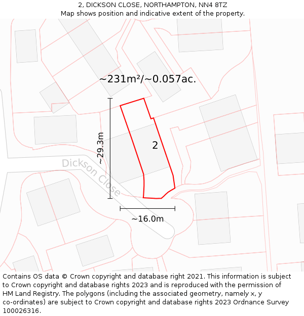 2, DICKSON CLOSE, NORTHAMPTON, NN4 8TZ: Plot and title map