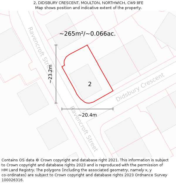 2, DIDSBURY CRESCENT, MOULTON, NORTHWICH, CW9 8FE: Plot and title map