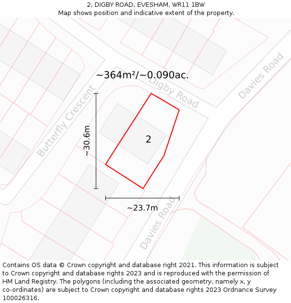 2, DIGBY ROAD, EVESHAM, WR11 1BW: Plot and title map