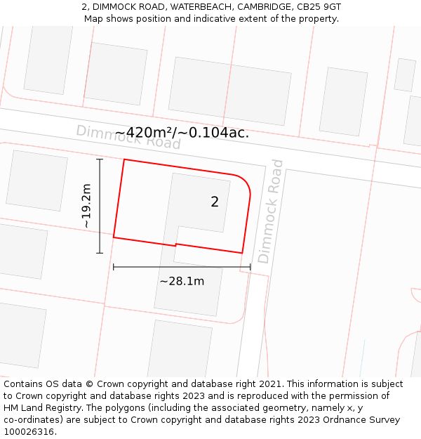 2, DIMMOCK ROAD, WATERBEACH, CAMBRIDGE, CB25 9GT: Plot and title map