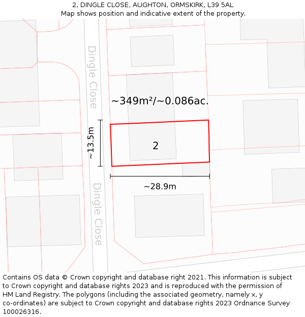 2, DINGLE CLOSE, AUGHTON, ORMSKIRK, L39 5AL: Plot and title map