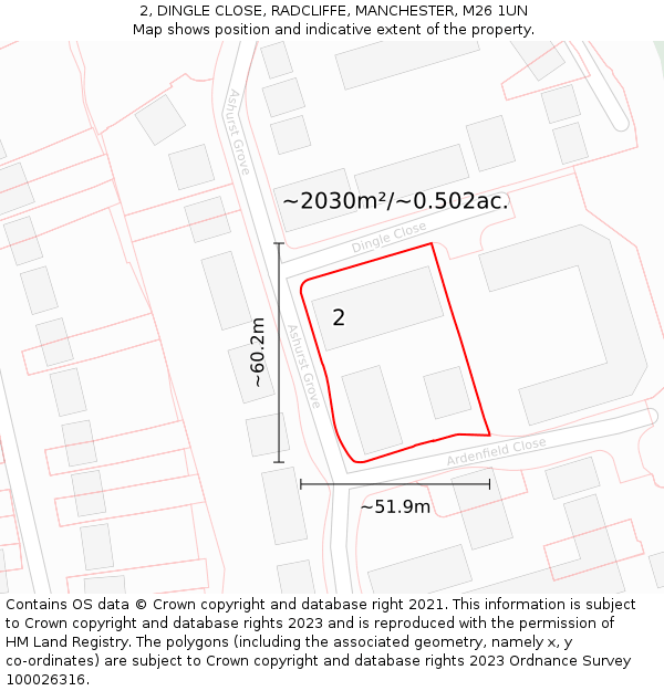 2, DINGLE CLOSE, RADCLIFFE, MANCHESTER, M26 1UN: Plot and title map