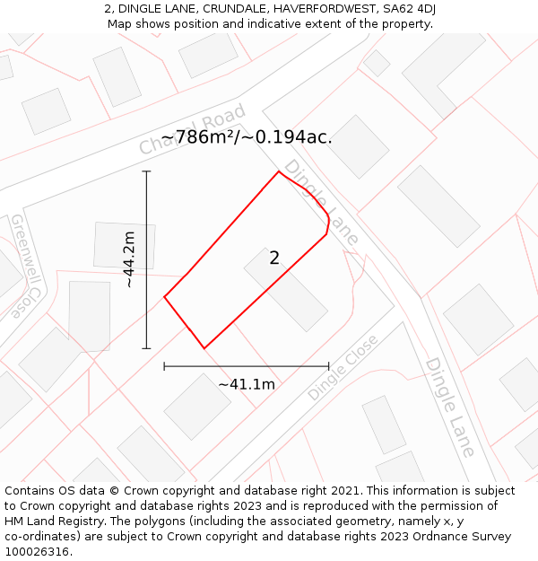 2, DINGLE LANE, CRUNDALE, HAVERFORDWEST, SA62 4DJ: Plot and title map