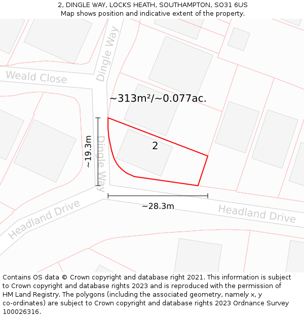 2, DINGLE WAY, LOCKS HEATH, SOUTHAMPTON, SO31 6US: Plot and title map