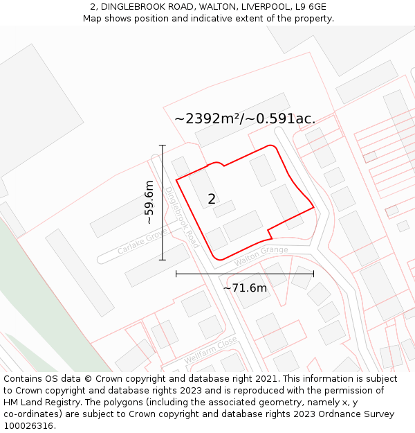 2, DINGLEBROOK ROAD, WALTON, LIVERPOOL, L9 6GE: Plot and title map