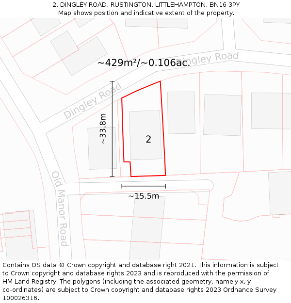 2, DINGLEY ROAD, RUSTINGTON, LITTLEHAMPTON, BN16 3PY: Plot and title map