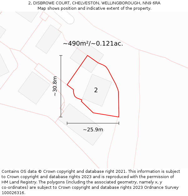 2, DISBROWE COURT, CHELVESTON, WELLINGBOROUGH, NN9 6RA: Plot and title map