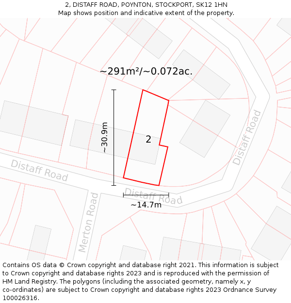 2, DISTAFF ROAD, POYNTON, STOCKPORT, SK12 1HN: Plot and title map