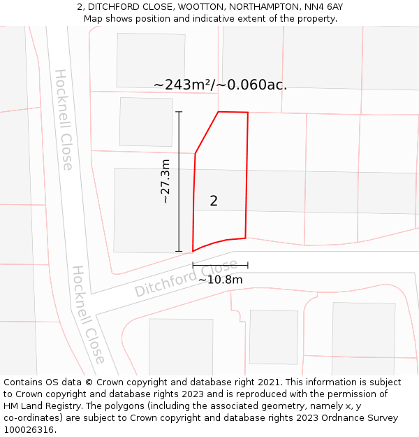 2, DITCHFORD CLOSE, WOOTTON, NORTHAMPTON, NN4 6AY: Plot and title map
