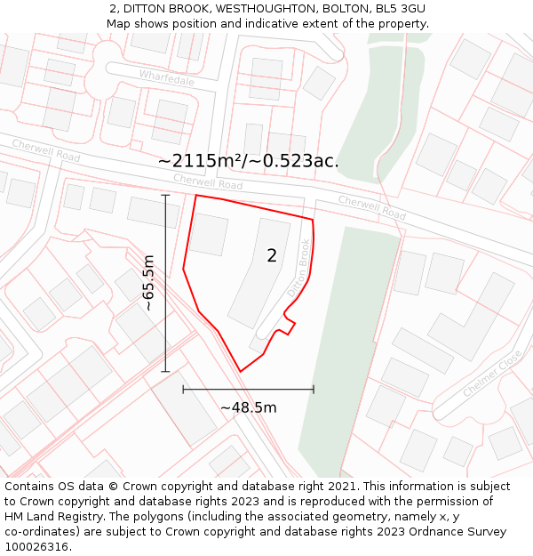 2, DITTON BROOK, WESTHOUGHTON, BOLTON, BL5 3GU: Plot and title map