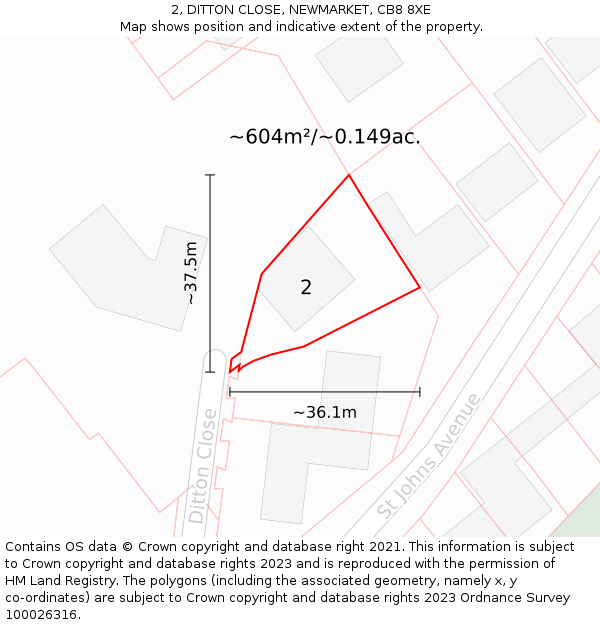 2, DITTON CLOSE, NEWMARKET, CB8 8XE: Plot and title map