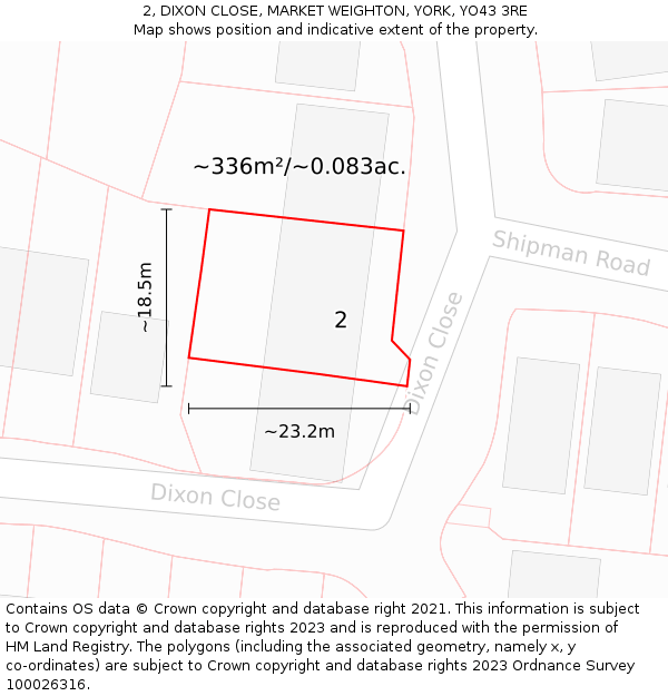 2, DIXON CLOSE, MARKET WEIGHTON, YORK, YO43 3RE: Plot and title map