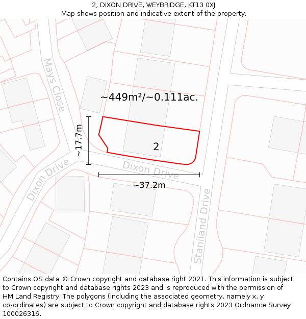 2, DIXON DRIVE, WEYBRIDGE, KT13 0XJ: Plot and title map