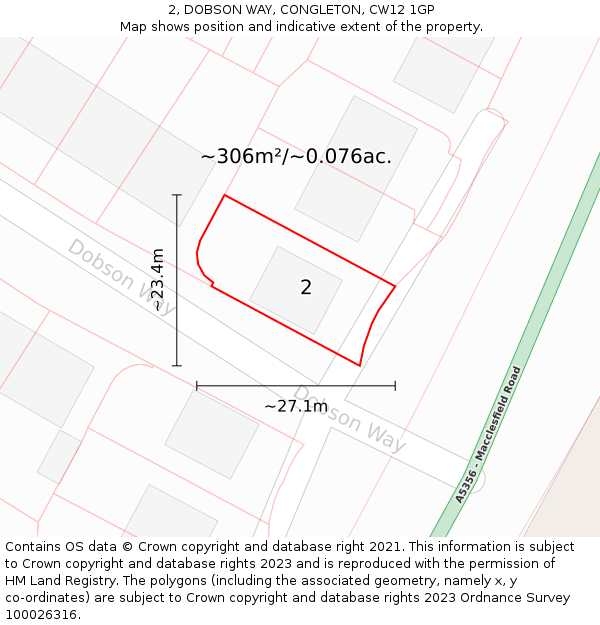 2, DOBSON WAY, CONGLETON, CW12 1GP: Plot and title map