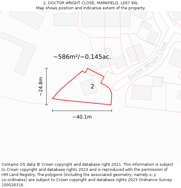 2, DOCTOR WRIGHT CLOSE, MARKFIELD, LE67 9XL: Plot and title map