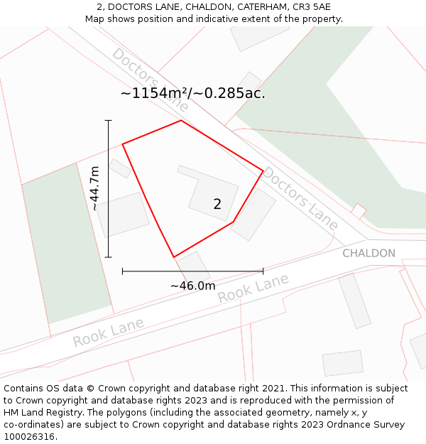 2, DOCTORS LANE, CHALDON, CATERHAM, CR3 5AE: Plot and title map