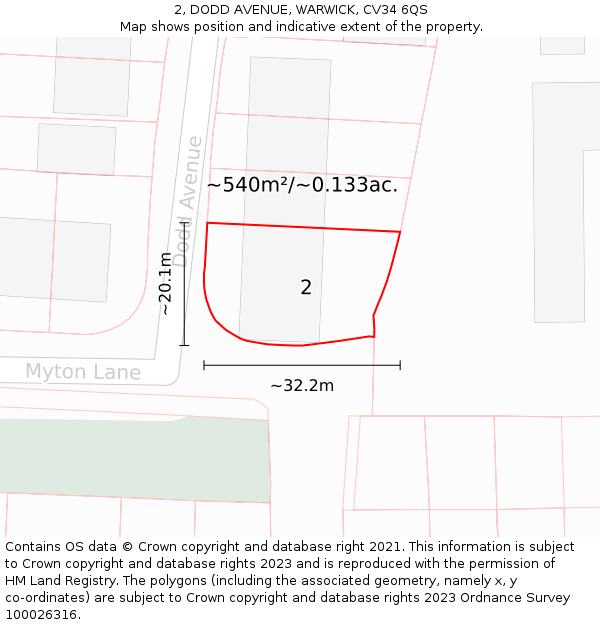 2, DODD AVENUE, WARWICK, CV34 6QS: Plot and title map