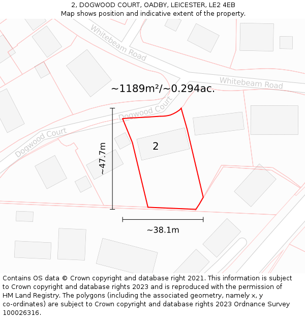 2, DOGWOOD COURT, OADBY, LEICESTER, LE2 4EB: Plot and title map