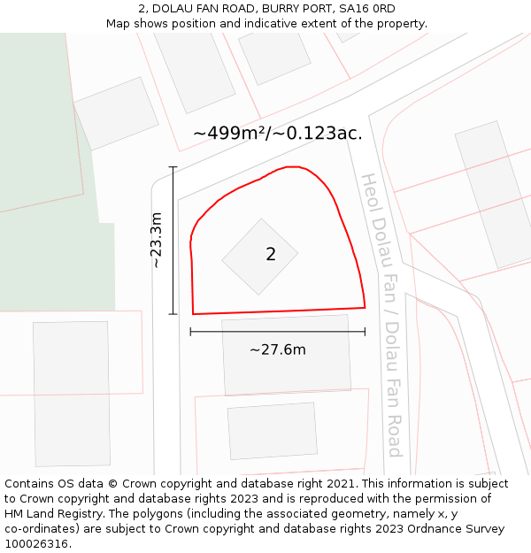 2, DOLAU FAN ROAD, BURRY PORT, SA16 0RD: Plot and title map