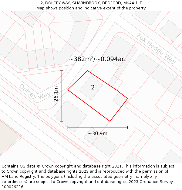 2, DOLCEY WAY, SHARNBROOK, BEDFORD, MK44 1LE: Plot and title map