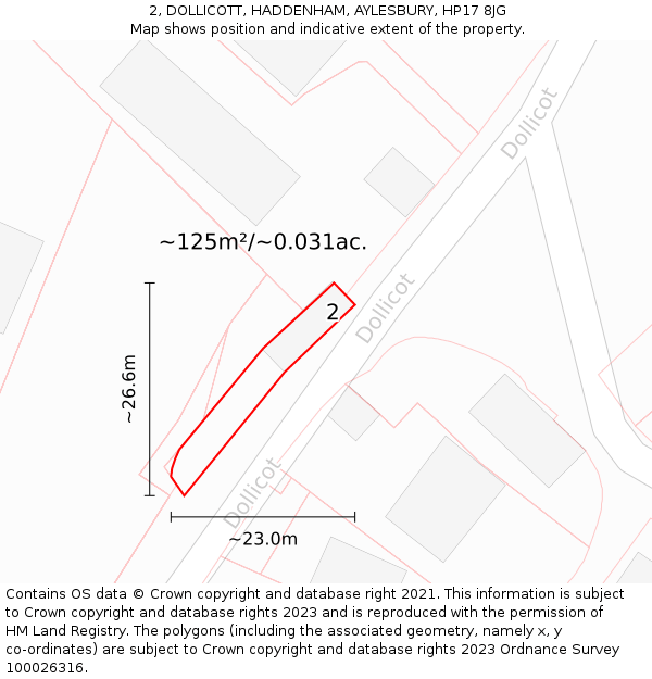 2, DOLLICOTT, HADDENHAM, AYLESBURY, HP17 8JG: Plot and title map