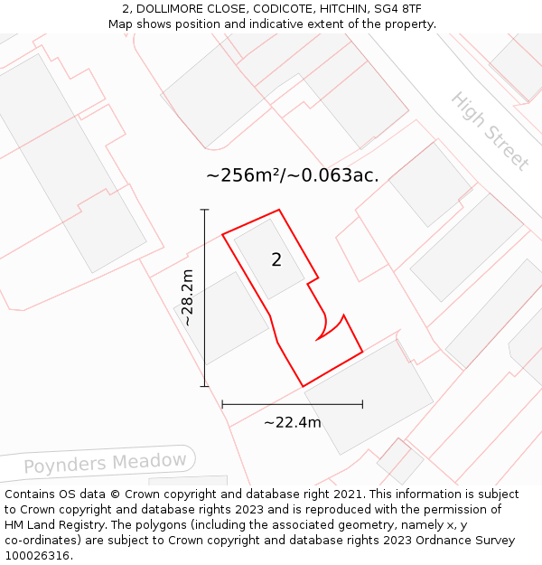 2, DOLLIMORE CLOSE, CODICOTE, HITCHIN, SG4 8TF: Plot and title map