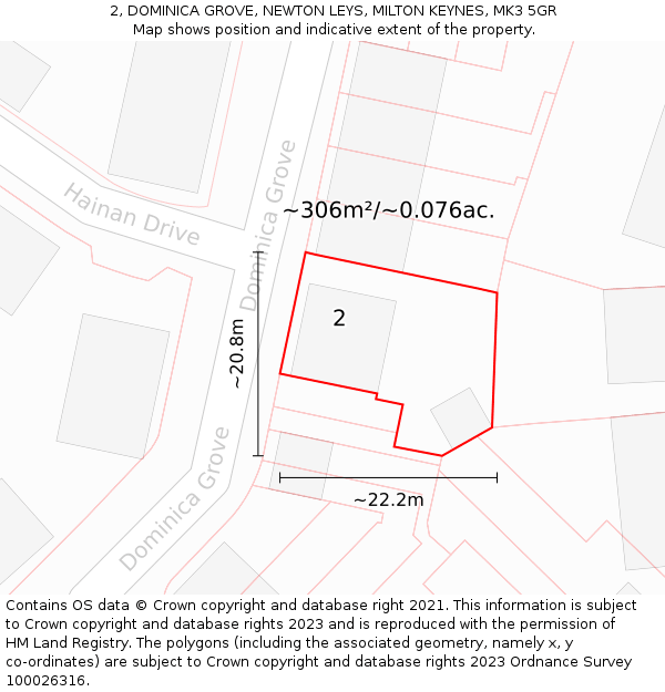 2, DOMINICA GROVE, NEWTON LEYS, MILTON KEYNES, MK3 5GR: Plot and title map