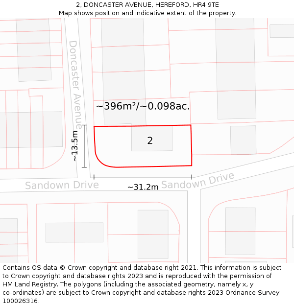 2, DONCASTER AVENUE, HEREFORD, HR4 9TE: Plot and title map