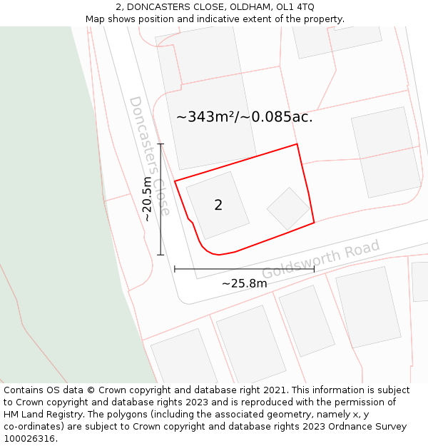 2, DONCASTERS CLOSE, OLDHAM, OL1 4TQ: Plot and title map