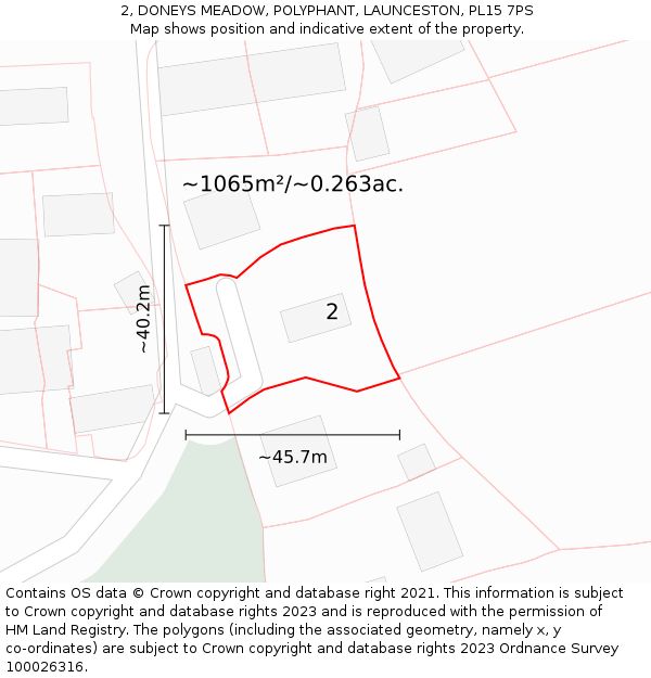2, DONEYS MEADOW, POLYPHANT, LAUNCESTON, PL15 7PS: Plot and title map