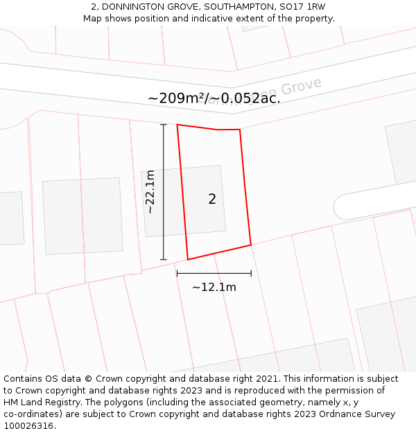 2, DONNINGTON GROVE, SOUTHAMPTON, SO17 1RW: Plot and title map