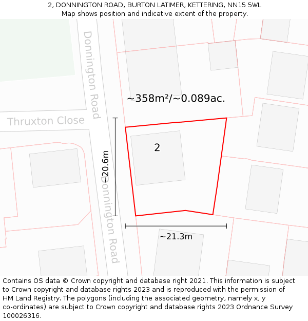 2, DONNINGTON ROAD, BURTON LATIMER, KETTERING, NN15 5WL: Plot and title map