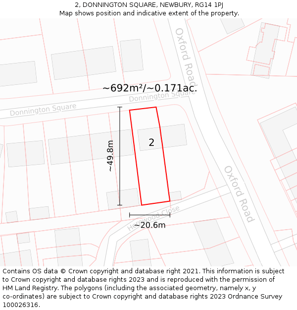 2, DONNINGTON SQUARE, NEWBURY, RG14 1PJ: Plot and title map