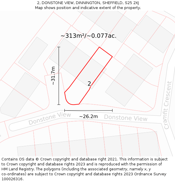 2, DONSTONE VIEW, DINNINGTON, SHEFFIELD, S25 2XJ: Plot and title map