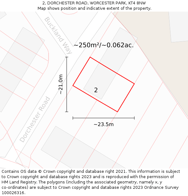 2, DORCHESTER ROAD, WORCESTER PARK, KT4 8NW: Plot and title map