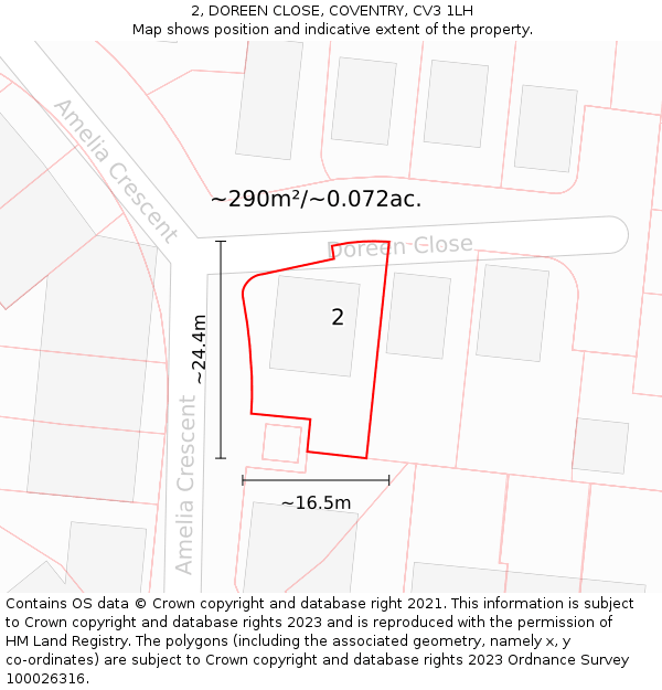 2, DOREEN CLOSE, COVENTRY, CV3 1LH: Plot and title map