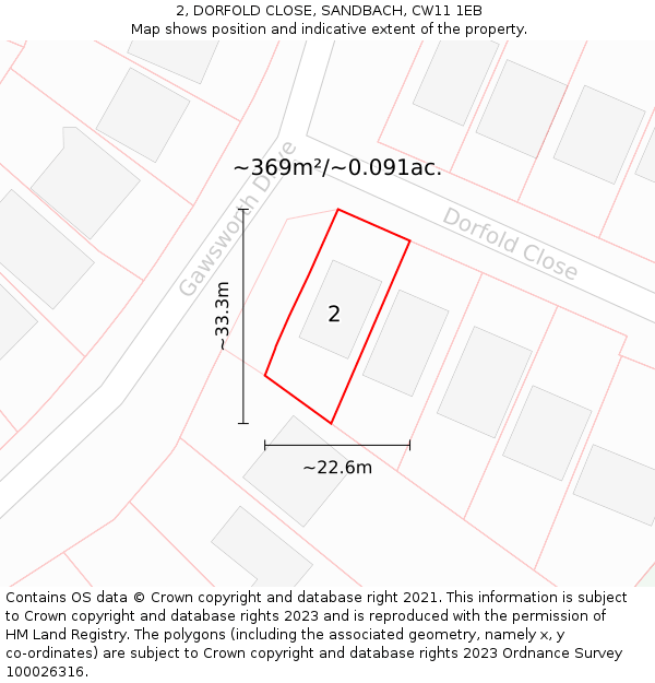 2, DORFOLD CLOSE, SANDBACH, CW11 1EB: Plot and title map
