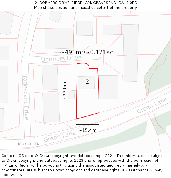 2, DORMERS DRIVE, MEOPHAM, GRAVESEND, DA13 0ES: Plot and title map