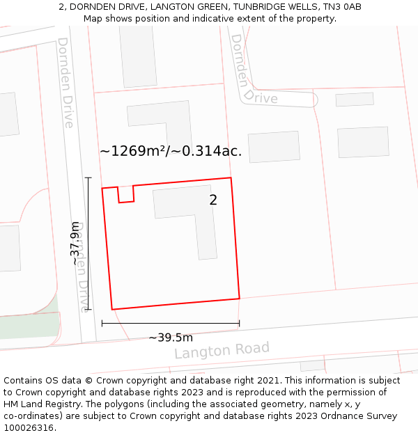 2, DORNDEN DRIVE, LANGTON GREEN, TUNBRIDGE WELLS, TN3 0AB: Plot and title map