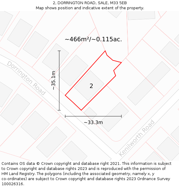 2, DORRINGTON ROAD, SALE, M33 5EB: Plot and title map