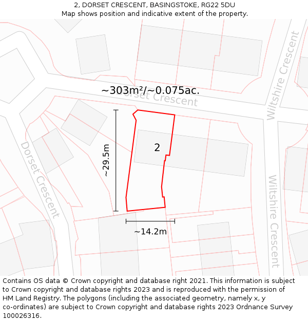 2, DORSET CRESCENT, BASINGSTOKE, RG22 5DU: Plot and title map