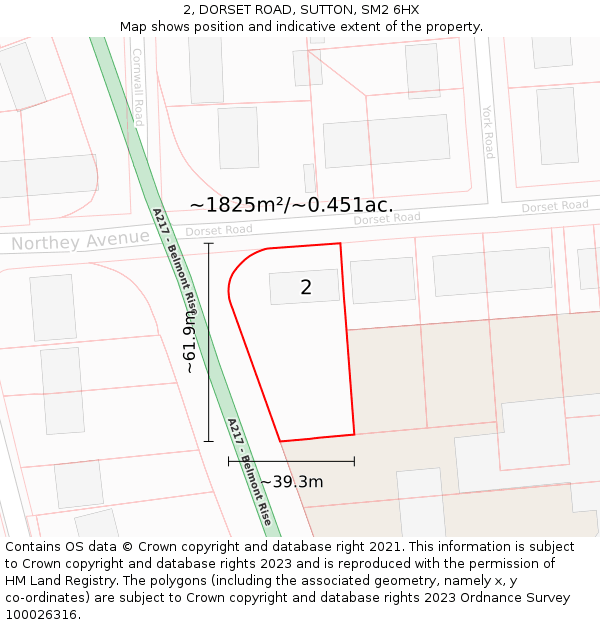 2, DORSET ROAD, SUTTON, SM2 6HX: Plot and title map
