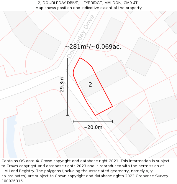 2, DOUBLEDAY DRIVE, HEYBRIDGE, MALDON, CM9 4TL: Plot and title map