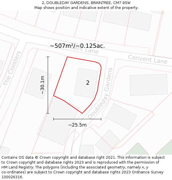 2, DOUBLEDAY GARDENS, BRAINTREE, CM7 9SW: Plot and title map